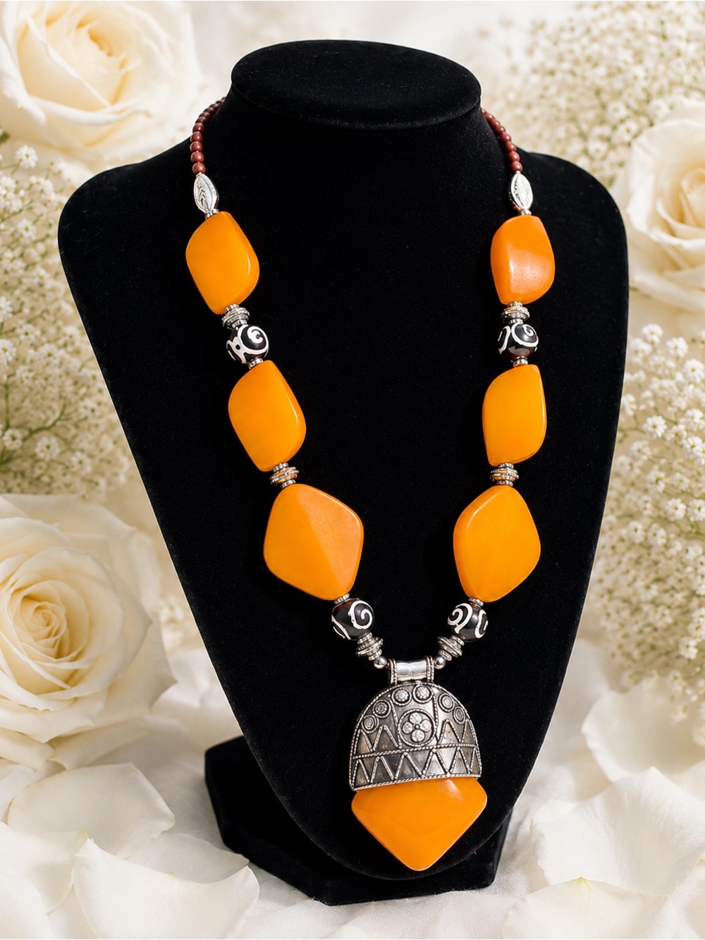 Statement Orange Pendant Necklace - Women Jewelry